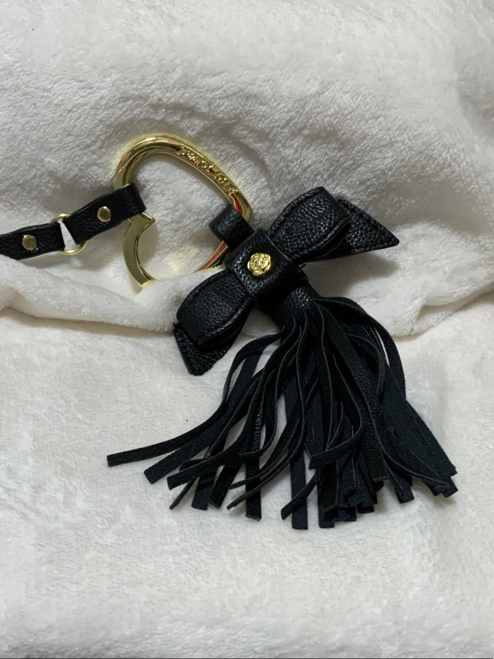Betsey Johnson Black Bow Tassel Keychain with Gold Hardware